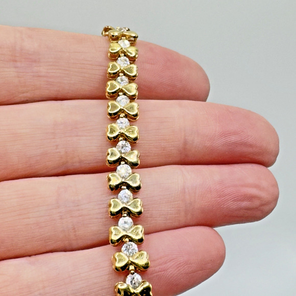 Gold Vermeil Sterling Silver Heart Bracelet Cubic Zirconia 7" - Picture 5 of 10